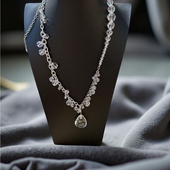 Swarovski Clear Crystal Teardrop Necklace – Rhodium Plated, Swan Logo, Boxed - Picture 5 of 15